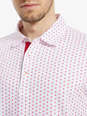 MAELREG Men's Performance Jersey Print Polo – Front chest view in White Red Lion