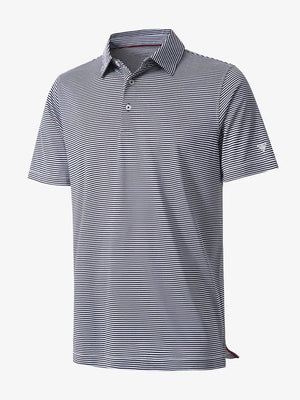 3D visualization of Cooling Stripe Golf Shirt in NAVY STRIPE, emphasizing stripe pattern and texture