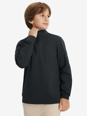 Youth Winter Micro-fleece Quarter Zip Pullover in black, youth model front upper body view