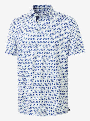 3D rendering of white navy dolphin performance quick dry print golf polos