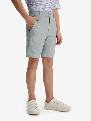 Front lower body in rose dust boys lightweight dry fit flat front golf shorts