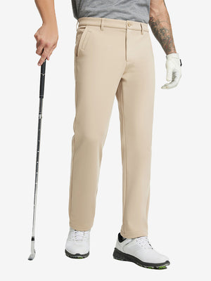 KHAKI Water-Resistant Fleece Lined Pants, male model front lower body holding golf club in right hand
