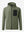 3D front view of full zip fleece hoodied jacket in green, showing soft texture and sleek cut.