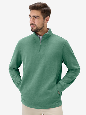 Heather Brushed Rib Knit Quarter Zip with 2 Pockets
