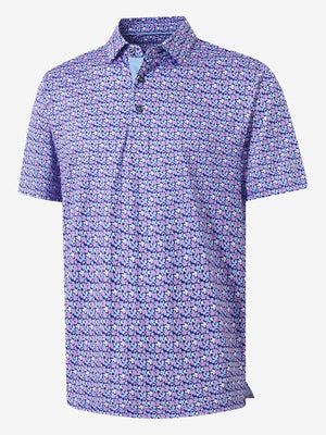 3D rendering of pink purple flower performance quick dry print golf polos