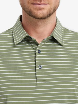 Front chest view of LIGHT GREEN/WHITE STRIPE Polo with refreshing stripe tones