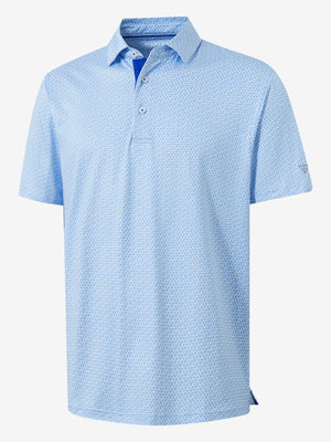 3D rendering of sky blue flower performance quick dry print golf polos