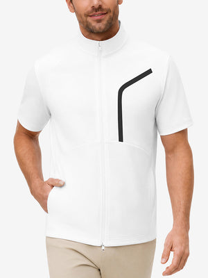 Model front upper body portrait display, lightweight upf50+ short sleeve golf vests jacket in white