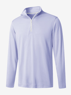 3D rendering of light purple melange moisture wicking quarter zip pullover