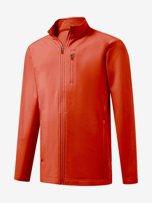 3D view of kids soft lightweight fleece lined jacket in orange.