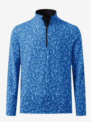 3D front view of the full print quarter zip pullover in line animal, showcasing bold and modern style.