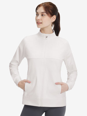 Women's Water-Resistant Stretch Fleece Lined Jacket in oyster gray , front upper body view