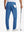 Back view of lightweight flat front casual trousers, showing structure and fit in colony blue.