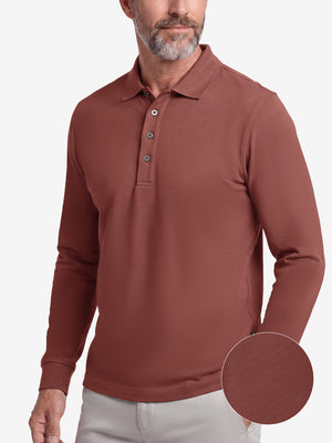 Solid Stretch Cotton Pique Long Sleeve Polo Shirts