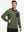 Model with one hand in pocket wearing full zip fleece hoodied jacket in green, relaxed look.
