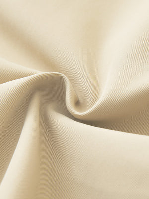 Close-up of fabric on water resistant versatile 8 pockets shorts, showing texture and finish in light khaki