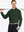 Model wearing the olive green long sleeve pique polo, holding a golf club, highlighting its natural design and comfort.