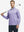 Half-body front view of model holding golf club in Pinstripe Quarter Zip Pullover – LAVENDER MELANGE