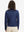 Back upper-body view of women's lightweight fleece-lined puffer jacket on model in navy.