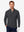 Model front upper body wearing presentation, dry fit athletic 1/4 zip sweatshirt in black heather