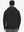 Back upper-body view of water-resistant heat-tech softshell winter jacket with hood in black.