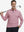Model holding golf club, wearing lightweight print long sleeve polo in pink small fish, casual sporty fit.