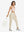 Full-body front view of model wearing women's stretch fleece lined water resistant joggers in light khaki.