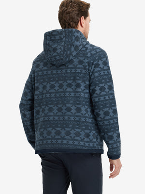 Back angle of the Polar Fleece Sweatshirt in Navy Ethnic, model turns head slightly for casual style.