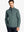 Half-body front view of model wearing Pinstripe Quarter Zip Pullover – DARK GREEN MELANGE