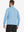 Back upper-body view of quarter zip melange pullover on model, shown in light blue melange.