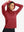 Model holding hoodie cap with both hands, wearing women's lightweight hoodies pullover in red.