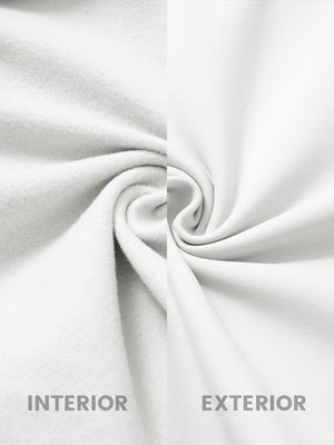 Inside and outer fabric close-up of cream ultra-soft brushed fleece lining quarter zip sweatshirt, soft fleece.