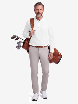 Solid Cotton Blend Collared Long Sleeve Polo
