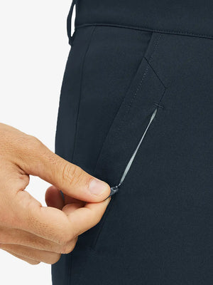 Close-up of front pocket on Water Repellent 8 Pockets Pants in NAVY，showing fabric texture and fit.，highlighting pocket design.