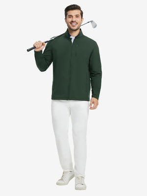 Lightweight casual fleece jacket with 5 pockets, forest green, full body golf scenes with clubs