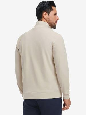 Ultra-Soft Brushed Fleece Lining Quarter Zip Sweatshirt in light khaki, back upper body view