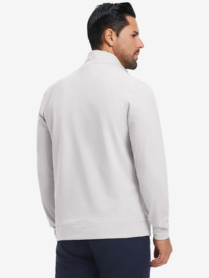 Ultra-Soft Brushed Fleece Lining Quarter Zip Sweatshirt in oyster grey, back upper body view