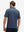 Back half-body view of model wearing the navy sailboat 4 way stretch print collared polo shirt, highlighting the rear silhouette