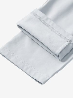 Boys Stretch Fleece Lined Casual Golf Pants in misty grey, flat lay showing fleece lining