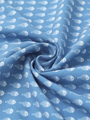Fabric close-up of Stylish printing summer shirt with lightweight feel in blue white bonefish