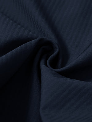 Close-up of fabric on lightweight flat front casual trousers, highlighting texture and finish in navy.