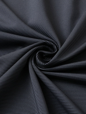 Fabric close-up of pinstripe jersey performance polo, fine stripe pattern with breathable black stripe finish