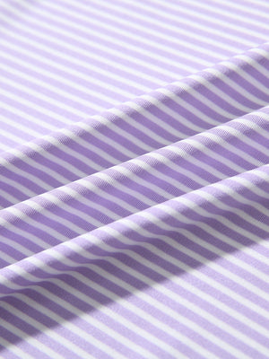 Fabric detail of Classic stripe polo shirts with crisp lines and smooth lavender white stripe finish