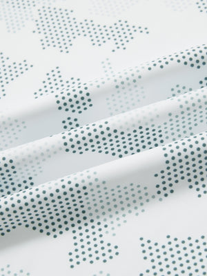 Close-up of light grey camo full print lightweight quarter zip pullover fabric, soft and breathable texture