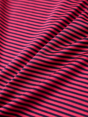 Texture detail of Cooling stripe golf shirts with breathable fabric in red stripe