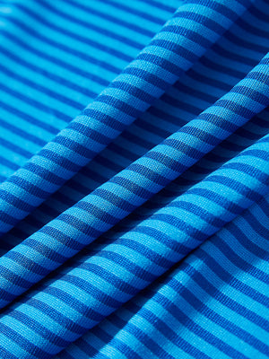 Fabric detail of Classic stripe polo shirts with crisp lines and smooth cobalt stripe finish