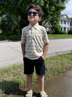 MAELREG Trendy Boys Stripe Polo Shirts, Light Khaki Stripe (Customer Photos)