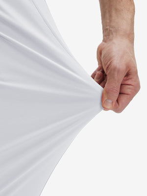 Detail view of pants elasticity on white flat front golf joggers pants with belt loops