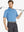 Half-body front pose holding golf club in CLASSIC BLUE HEATHER Cool Heather Texture Polo