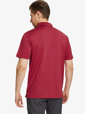 Back half-body view of Red Chest Print Polo Shirts